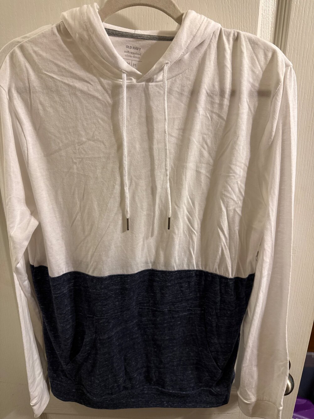 NEW with tags, Old Navy Colorblock Pullover Hoodie Navy White Size M